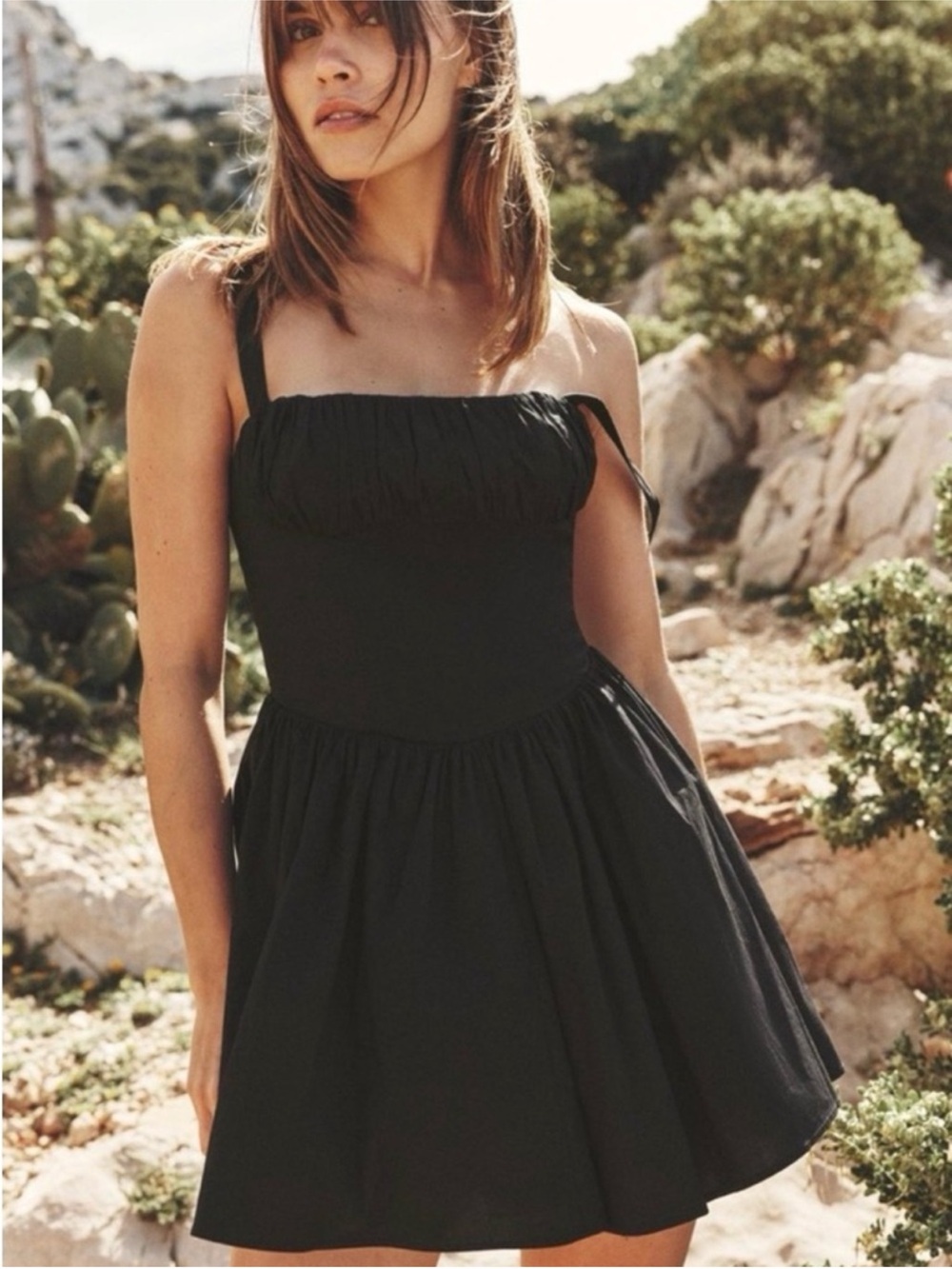 Zara Black Mini Dress with Ruched Square Bodice